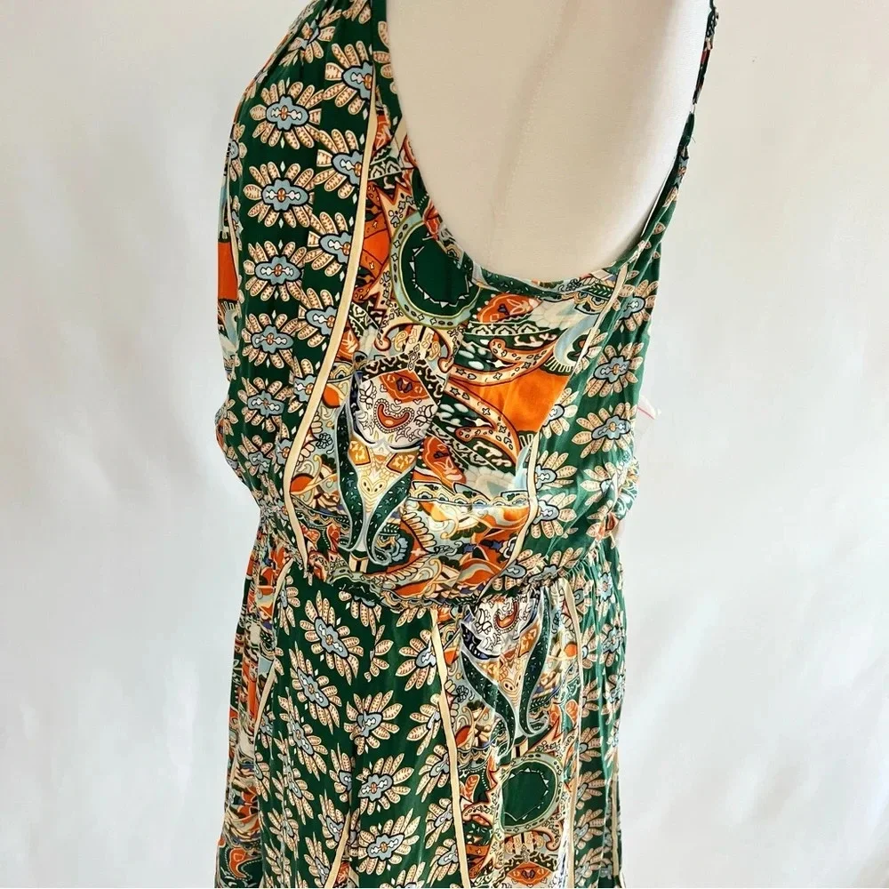 NWT Fashion Green Orange Paisley Bohemian Hippie Casual Dress Women Size Medium - Picture 7 of 14